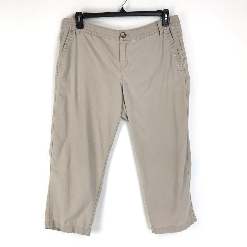 Eddie Bauer Relaxed Boyfriend Cropped Pants Women’s Plus Size 14 Petite Beige